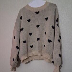 Source Unknown Cream and Black Heart Sweater